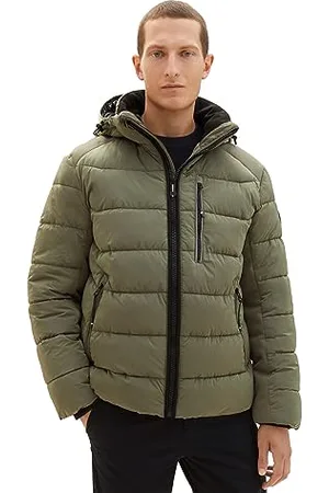 TOM TAILOR Herren 1037342 Puffer-Jacke mit Abnehmbarer Kapuze, 32097-smokey Olive Green, M