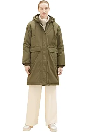 TOM TAILOR Damen 1037561 Regenmantel mit Steppung & Kapuze, 11848-jungle Soil Green, XXXL