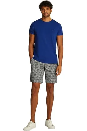 Tommy Hilfiger Herren T-Shirt Kurzarm Stretch Slim Fit Tee Rundhalsausschnitt, Blau (Wedge Blue), M