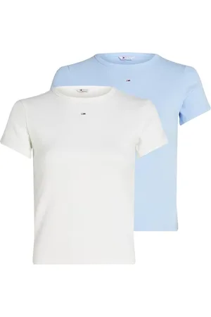 Tommy Hilfiger Damen Tjw 2pack Slim Essential Rib Dw0dw21430 S/S T-Shirt, Multi (Ecru/Sweet Blue), S EU