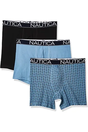 Nautica Herren 3-Pack Classic Cotton Stretch Boxer Briefs Retroshorts, Schwarz/Aero Blue/Anchor Printaero Blue, Large (3er Pack)