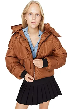 Trendyol Damen Hood Unisex Oversize Winter Jacket Coat, Braun, S EU