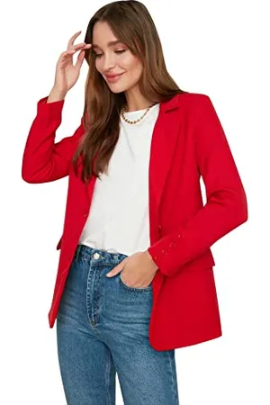 Trendyol Damen Mit Blazer Jacket With Red Button, Red,, , 40 EU