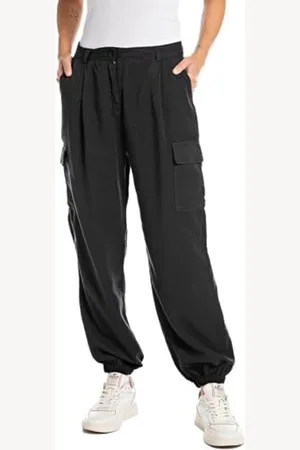 Replay Damen Stoffhose Baggy, (Schwarz), 31