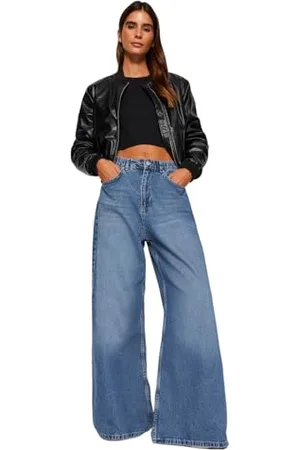Trendyol Blue Elastic Waist High Waist Extra Wide Leg Jeans TWOAW24JE00350, Blue, 36