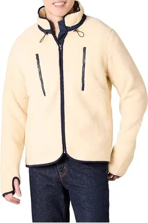 Amazon Herren Stehkragenjacke Aus Teddy-Fleece Mit Durchgehendem Reißverschluss Und Brusttaschen, , XS