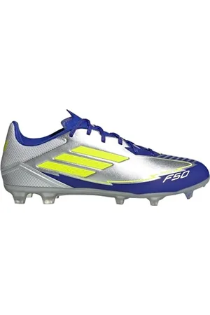 adidas Unisex F50 League Football Boots FG/MG Fußballschuhe, Silver Metallic/Solar Yellow/Lucid Blue