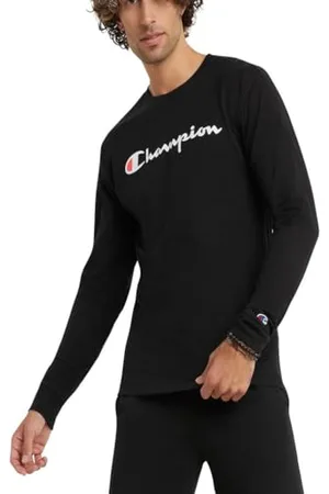 Champion Herren, Classic Long Sleeve, Comfortable, Soft for Men (Reg. Or Big & Tall) T-Shirt, Schwarz/Schwarz, XL