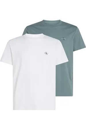 Calvin Klein Herren 2er Pack T-Shirts Kurzarm Monologo aus Baumwolle, Mehrfarbig (Bright White/Trooper), M