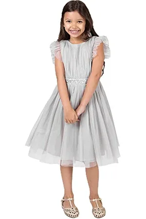 Maya Deluxe Mädchen Midi Dress for Girls Sequins Embellished Birthday Party Frill Short Sleeves Bridesmaids Wedding Brautjungfernkleid, , 7-8 Years