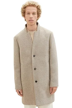 TOM TAILOR Herren 1037399 3-Knopf Wollmantel mit Stehkragen, 30501-sand Off White Twill Structure, XL