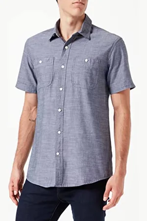 Amazon Herren Chambray-Hemd mit kurzen Ärmeln in normaler Passform, , M