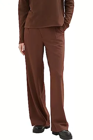 TOM TAILOR Damen 1038223 Hose mit weitem Bein & Bunddetail, 19714-roasted Coffee Brown, XXL