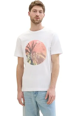 TOM TAILOR Herren Basic T-Shirt mit Fotoprint, White, M