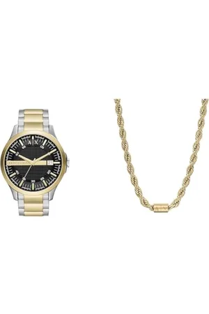 Armani Exchange Herrenuhr Multicolor und Halskette in Goldtönen, Edelstahl, Set