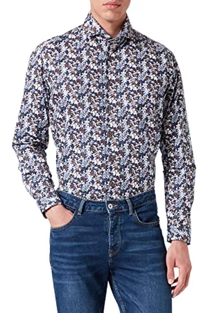 Bugatti Herren Businesshemd mit einem floralen Muster und der Passform Modern Fit