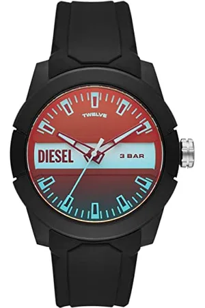 Diesel Herrenuhr Double Up, Dreizeigeruhrwerk, 43 mm schwarzes Nylongehäuse mit Silikonarmband, DZ1982