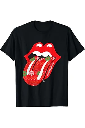 The Rolling Stones Rolling Stones Weihnachtszunge T-Shirt, , S, Unisex, Kurzarm, Klassisch, Retro, Polyester 100%, Einfarbig, Doppelt genähter Saum, Rollkragen, Winter, 1 Count
