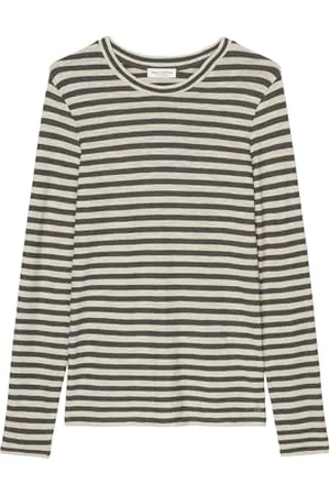 Marc O’ Polo Marc OߴPolo Damen Langarmshirt aus Bio-Baumwolle gestreift, Mehrfarbig (Multi/Deep Grey Melange), L