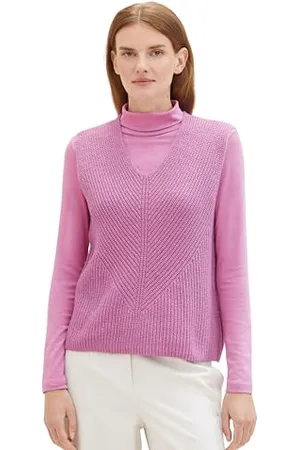 TOM TAILOR Damen Basic Pullunder Weste , mauvy plum melange, XXL