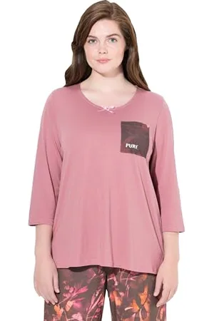 Ulla Popken Damen Pyjamashirt, U-Boot-Ausschnitt, 3/4-arm, Biobaumwolle Pyjamaoberteil, , 54-56 EU