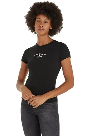 Tommy Hilfiger Damen T-Shirt Kurzarm Slim Rundhalsausschnitt, (Black), XXS