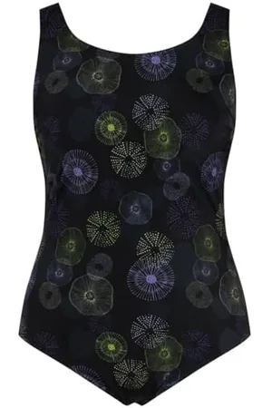 Ulla Popken Damen, Quallen, Schwimmerform, Ohne Softcups Badeanzug, , 52