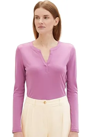 TOM TAILOR Damen Langarmshirt mit Henley-Ausschnitt, mauvy plum, S