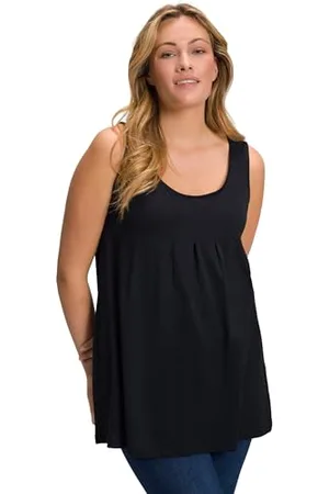 Ulla Popken Damen Top, Zierfalten, A-linie, Rundhals, Ärmellos, Modal T-Shirts, , 46-48 EU