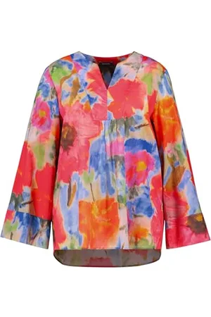 Samoon Damen Leichte Tunika aus Bio-Baumwolle weiter Arm, Langarm floral 52