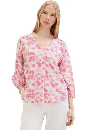 TOM TAILOR Damen Basic Bluse mit V-Ausschnitt , pink small floral design, 36