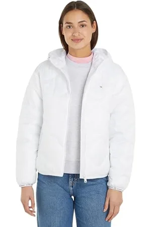Tommy Hilfiger Damen Pufferjacke Quilted Tape Kapuze, (White), S