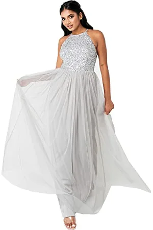 Maya Deluxe Damen Navy Embellished Halter Neck Maxi Bridesmaid Dress, , 38 EU (Herstellergröße: 10)