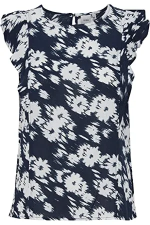 Ichi IHMARRAKECH AOP TO4 Damen Bluse Shirtbluse ärmellos mit Rundhalsausschnitt und Allover-Print Regular-Fit, Größe:S, Farbe:
