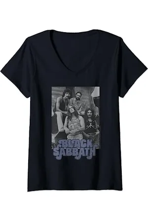 Black Sabbath Offizielles -Weiß-Band-Foto T-Shirt mit V-Ausschnitt