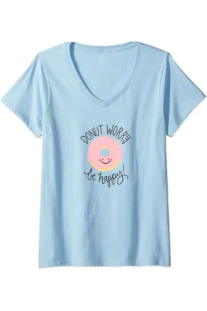 Alpha Industries Damen Donut Sorge sei glücklich Pink Smile T-Shirt mit V-Ausschnitt