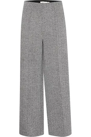 Ichi IHKATE Jacquard Damen Hose Stoffhose Culotte-Hose mit Reißverschluss Ziernähten Fischgratmuster Paspeltaschen Regular fit, Größe:M, Farbe: