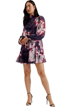 Ted Baker Damen WMD-Aracely-Printed Long Sleeve Neck Tie Mini Dress Lässiges Business-Kleid, , 34