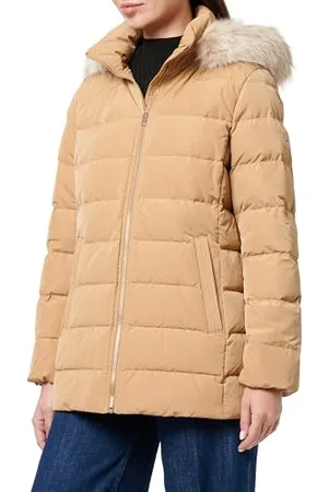 Tommy Hilfiger Damen Steppjacke Heritage Down Tyra Jacket With Fur Lang, Grün (Classic Khaki), XS