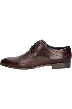 Bugatti Herren Klassischer Business Halbschuh aus Leder, Derby mit Querkappe und Perforation, Dark Brown, 40 EU