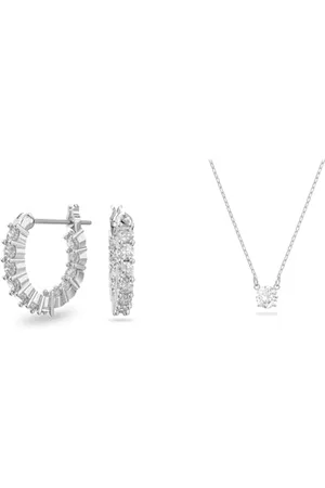 Swarovski Vittore Kreolen & Attract Halskette, , Rhodiniert, Rundschliff, Kristall, Unisex-Erwachsene, Schmuckset