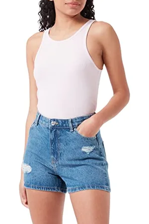 ONLY Damen Denim Jeans Shorts | Kurze Bermuda Sommer Hose | High Waist Destroyed Pants ONLJAGGER, Farbe:Blau, Größe:XL
