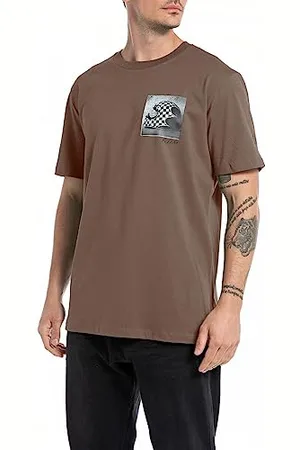 Replay Herren T-Shirt Kurzarm Rundhalsausschnitt Racing, (Braun), S