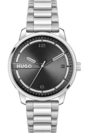 HUGO BOSS Uhr mit DREI-Zeiger-Quarzwerk für Herren Kollektion #Stamp mit Silbernes Edelstahlarmband - 1530364