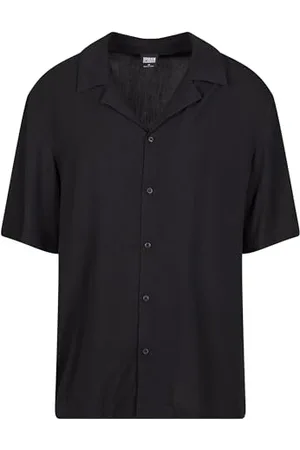 Urban classics Herren Hemd Loose Viscose Shirt, Lässiges Halbarm Hemd für Männer, Umlegekragen, mit Knopfleiste, black, 4XL
