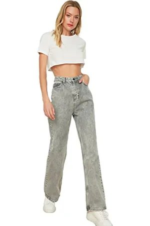 Trendyol Damen Grey High Waist 90s Wide Leg Jeans, Grau, 42 EU