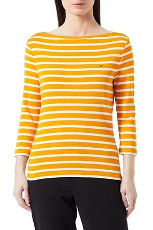 Tommy Hilfiger Damen Langarmshirt Slim U-Boot-Ausschnitt, Mehrfarbig (Breton Stp/ Rich Ochre/ Ecru), XXL