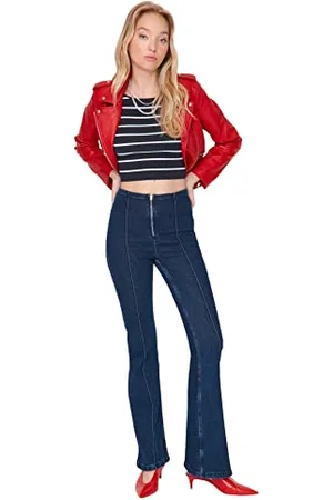 Trendyol Damen Herren Hoher Bund Flared Jeans, , 38 EU