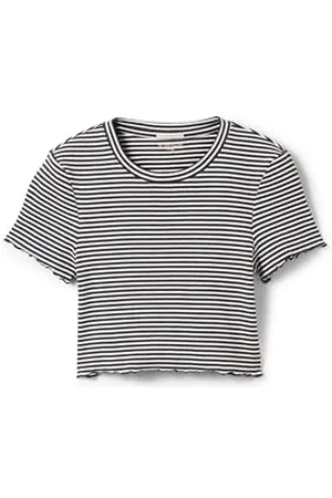 TOM TAILOR Mädchen Kinder T-Shirt mit Rrippstruktur & Streifen , Navy White Fine Stripe, 140