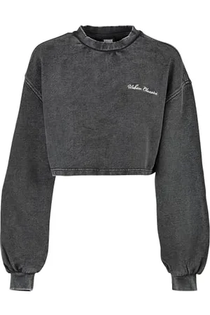 Urban classics Damen TB5461-Ladies Cropped Small Embroidery Terry Crewneck Sweatshirt, Black, XXL